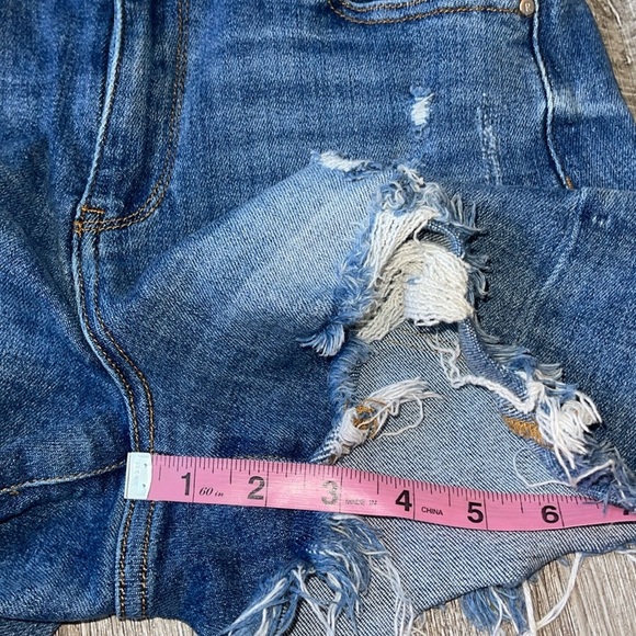 Risen size medium stretchy Distressed Blue Denim Shorts jeans - Picture 7 of 8